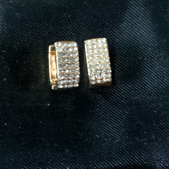 Pavé Box Gold Plated Micro CZ Stone Small Hoop Earrings - Picture 6 of 11